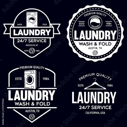 Set of labels or logos for laundry service. Vector emblems and design elements. Laundry logo and household wash templates and badges.