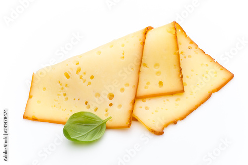 Cheese slices isolated on the white background.