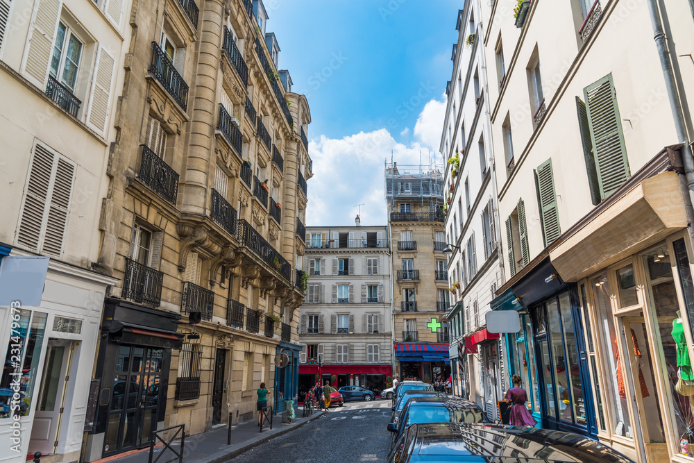Narrow street in Montmartre neighborhood