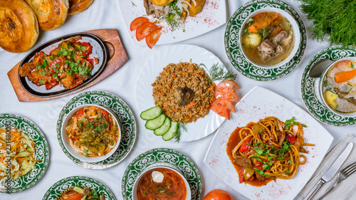 dishes of Uzbek cuisine lagman, pilaf