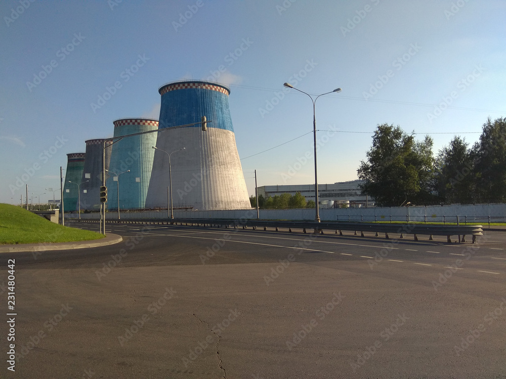 Ukrainian atomic power station near the road Ukrainian atomic power station near the road