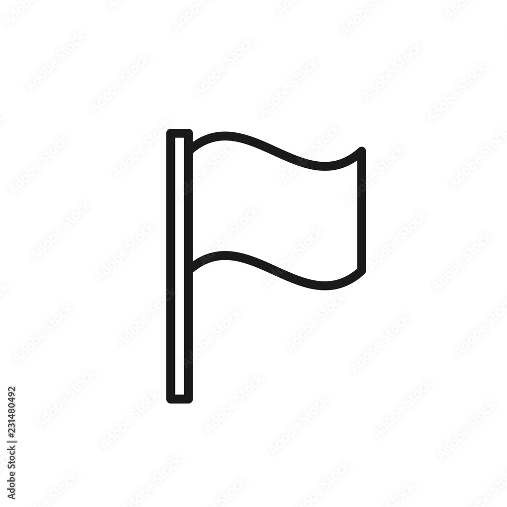Black isolated outline icon of waving flag on white background. Line Icon of pennant. Black isolated outline icon of waving flag on white background. Line Icon of pennant.
