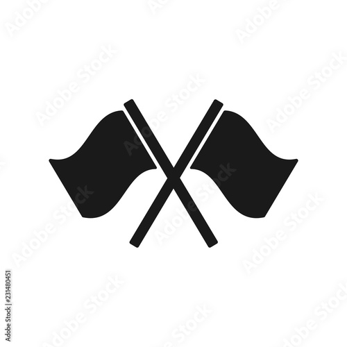 Black isolated icon of waving flag on white background. Silhouette of two pennants. Flat design.