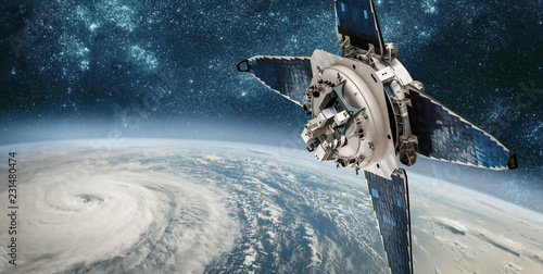Space satellite monitoring from earth orbit weather from space, hurricane, Typhoon on planet earth.