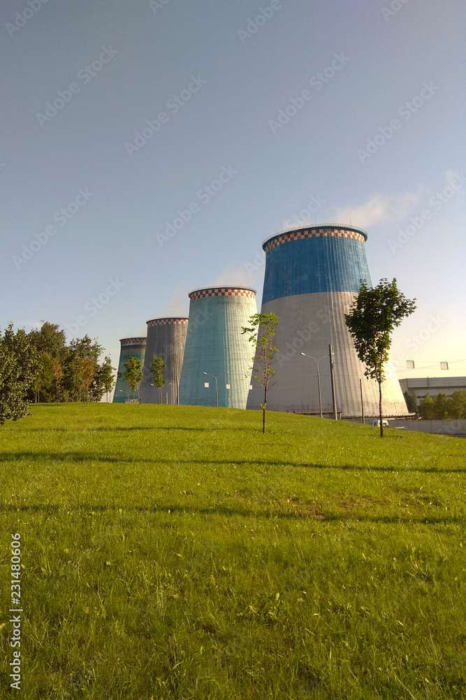 Ukrainian atomic power station near the road Ukrainian atomic power station near the road