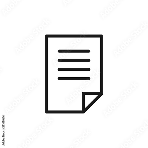 Black isolated outline icon of blank, document, paper on white background. Line Icon of letter.