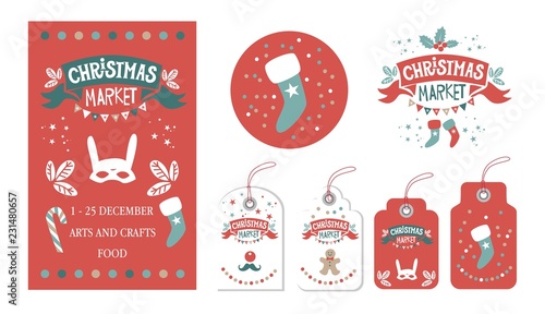 Christmas Set with tags, stickers, label, poster