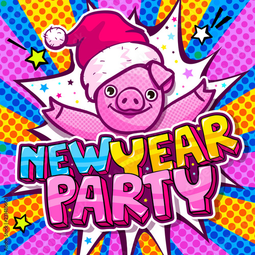 Pig is a symbol of 2019 new year. Head of the Pig in pop art style