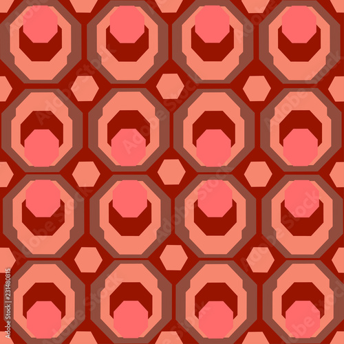 circles and hexagons of brown and red colors