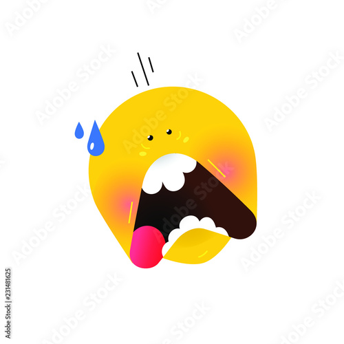 Yellow round head, face. Vector. Flat illustration of stylized human face. Round sign. Emoji yellow sad face. Symbol. Internet meme. What's happening? What is it?