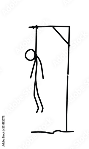 Illustration of a hanged man. Vector. Dead in the loop. Metaphor. Linear style. Illustration for website or presentation. The end, the finale of life.