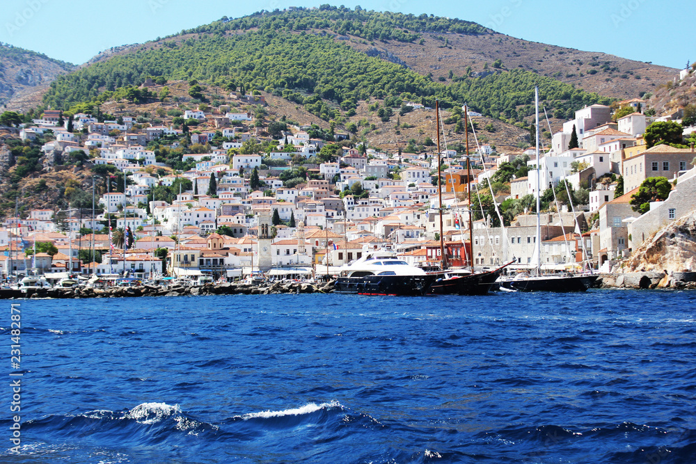 Landscape of Hydra island Saronic Gulf Greece