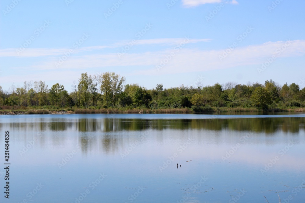 The beautiful lake on a bright sunny day.
