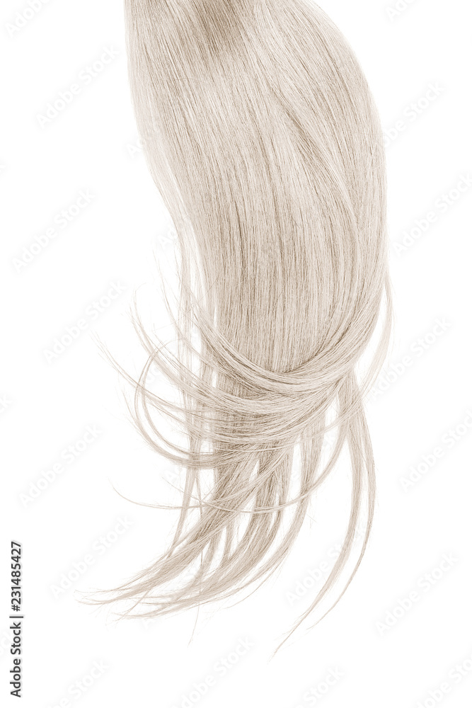 Blond hair, isolated on white background. Long and disheveled ponytail Blond hair, isolated on white background. Long and disheveled ponytail