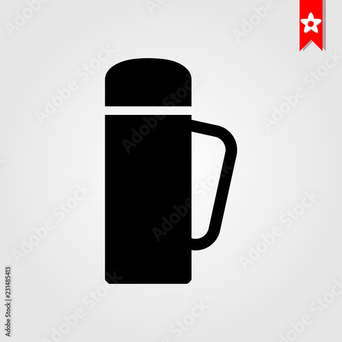 thermos icon in black style isolated on white background. thermos symbol vector illustration, thermos monochrome flat pictogram