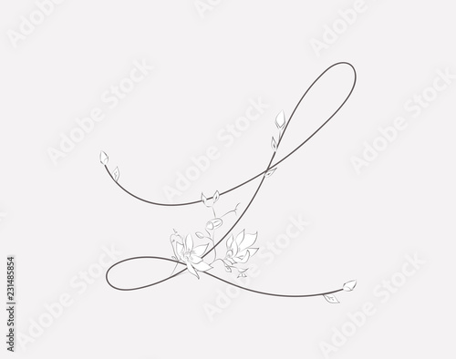 Vector Hand Lettering floral L monogram and logo