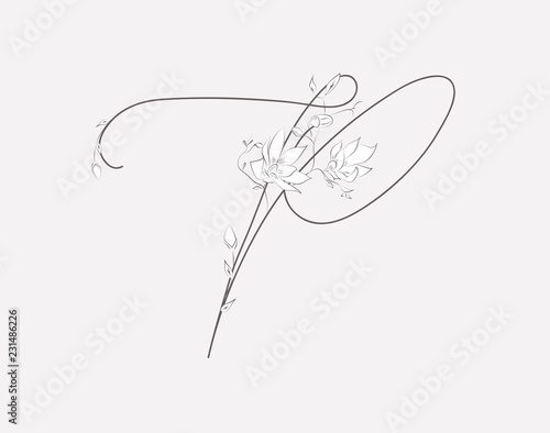 Vector Hand Lettering floral P monogram and logo