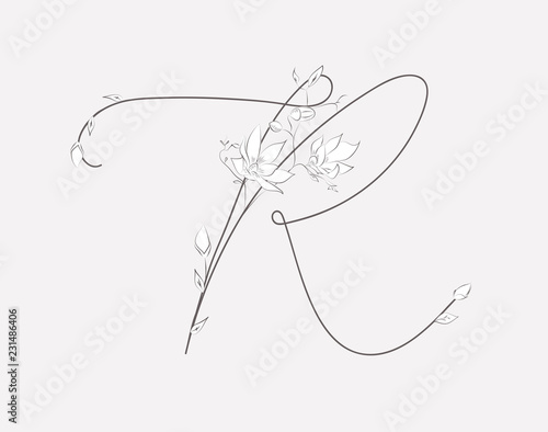 Vector Hand Lettering floral R monogram and logo
