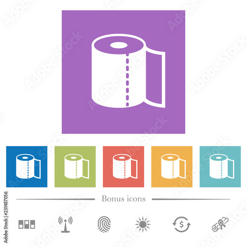 Paper towel flat white icons in square backgrounds