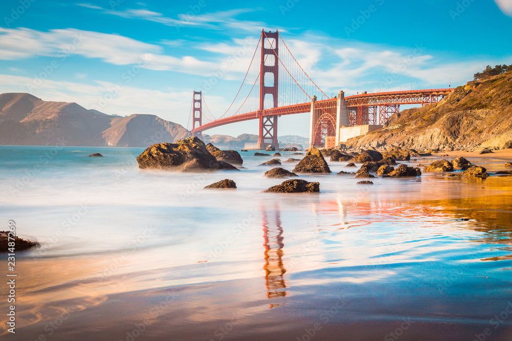 Golden Gate Bridge at sunset, San Francisco, California, USA
