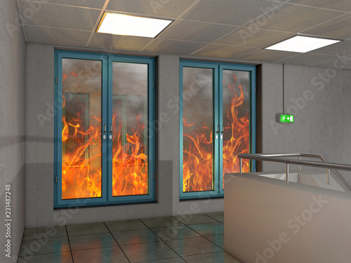 Fire prevention window, 3D Illustration