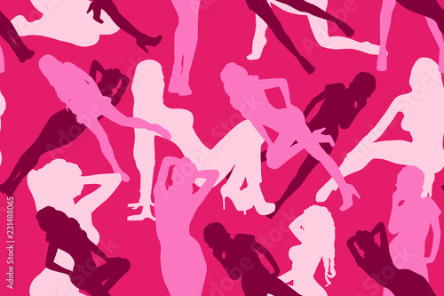 seamless pattern of girls silhouettes in seductive poses © panandrii