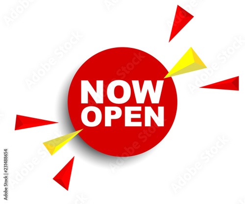 red vector banner now open