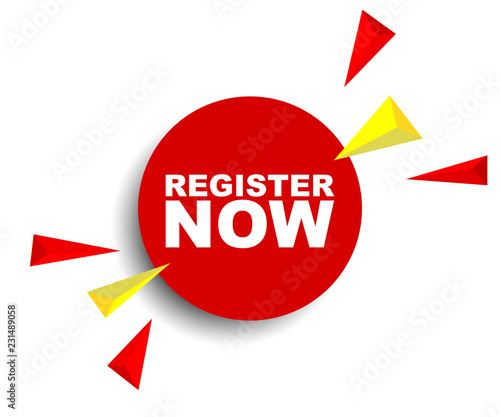 red vector banner register now