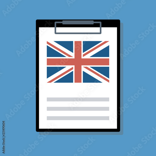 paper document with british flag, flat vector illustration