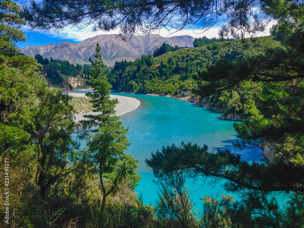 picturesque Rakaia Gorge and Rakaia River on the South Island of New Zealand