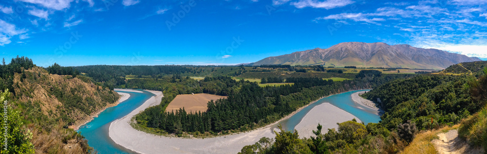 picturesque Rakaia Gorge and Rakaia River on the South Island of New Zealand