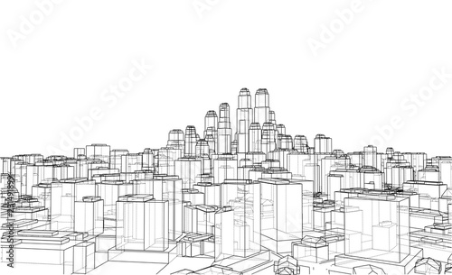 Wire-frame City  Blueprint Style. Vector