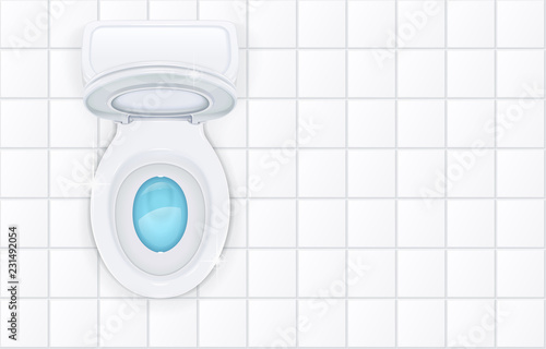 Toilet bowl with open cover for water closet. Top view sanitary