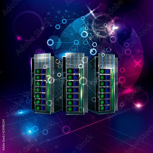 Vector drawing super computer.Cloud computing concept.