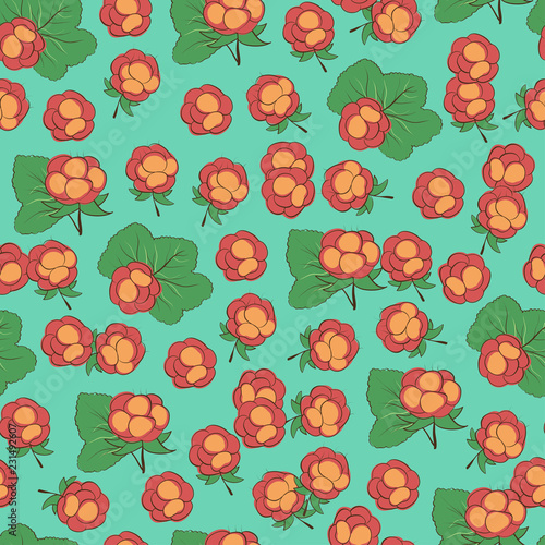 Cloudberry. Background wallpaper. Drawing on a blue background. Seamless. Sketch