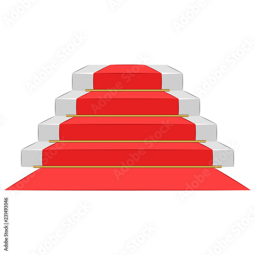Ceremony podium with red carpet  pedestal stairs steps award glory  vector isometric 3d mockup illustration