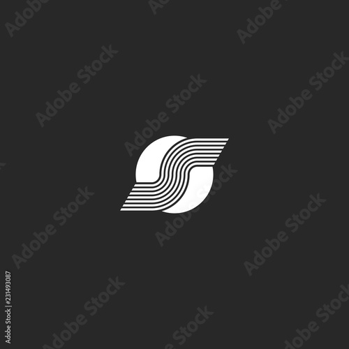Logo S letter on the white circle minimal style identity round shape emblem, creative tech symbol