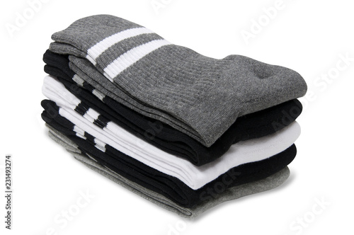 stack of male socks isolated on white