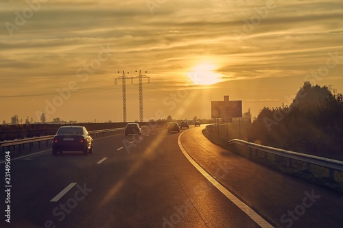 Driving in sunset
