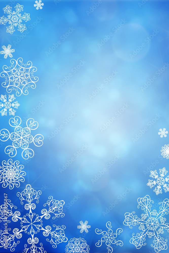 Christmas abstract winter shiny snow bokeh background with unique snowflakes Christmas abstract winter shiny snow bokeh background with unique snowflakes
