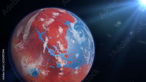 Fototapeta Naklejka Na Ścianę i Meble -  ancient Mars with oceans and clouds, surface water on the red planet 