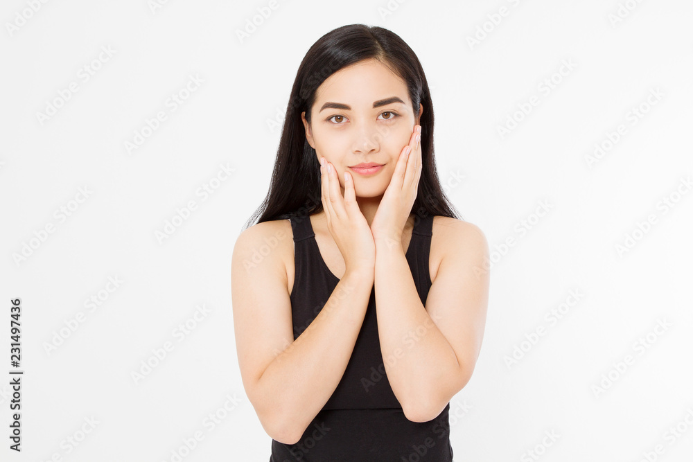 Young asian woman with perfect skin care isolated on white background. Makeup and beauty concept. Copy space