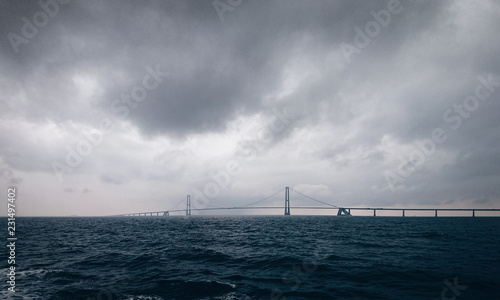 Endless   resund Bridge during a stormy weather in Denmark.