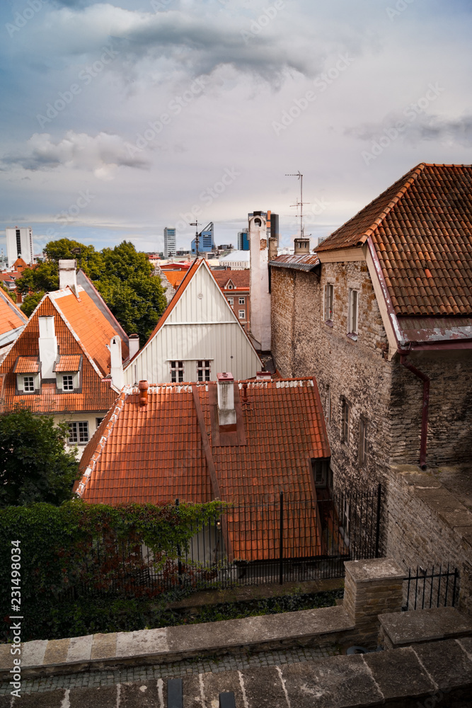 Idyllic rooftops of medieval Old Town of Tallinn.