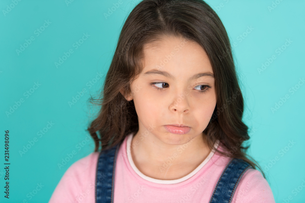 Pursed her mouth. Unhappy little girl. Small child with sad look. Small  girl with long hair. Adorable little child. She is such a cute baby  Stock-Foto | Adobe Stock
