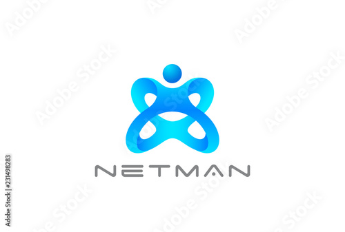 Man as Letter X Cross Logo Sport Fitness Gym club vector icon