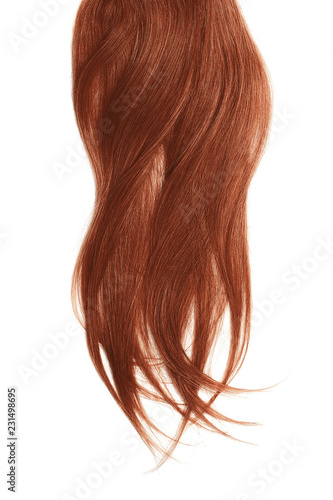 Henna hair, isolated on white background. Long and disheveled ponytail