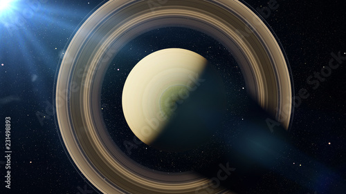 Fototapeta Naklejka Na Ścianę i Meble -  planet Saturn, the sixth planet in the Solar System lit by the Sun, top view