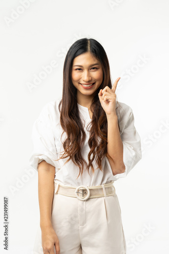 Business asian woman isolated on white. Young beautiful arab woman over isolated background happy face smiling Positive person.