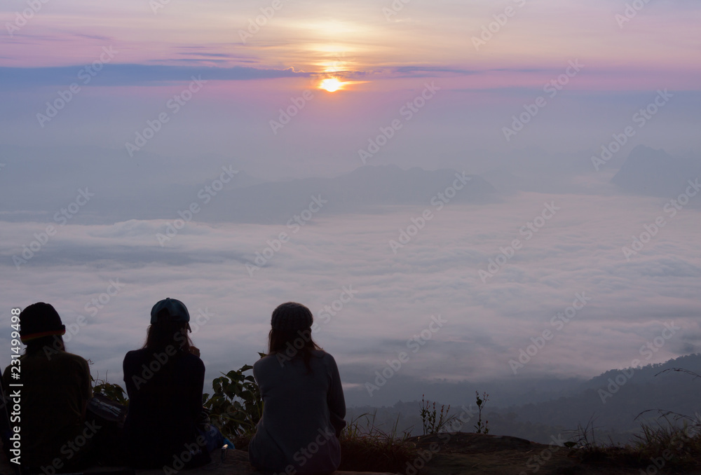 Beautiful scenery of nature and mist at Phukradung,Thailand